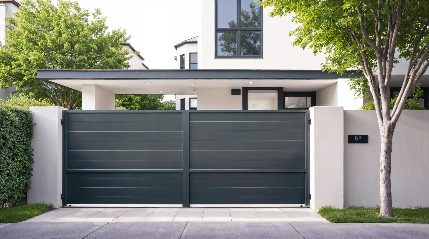 Entrée de maison moderne avec un portail automatique